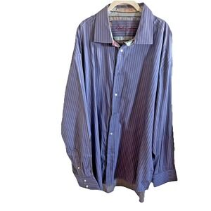 Robert Graham Button Up Shirt 4XL  Blue And Cream Stripes Flip Cuff Preppy